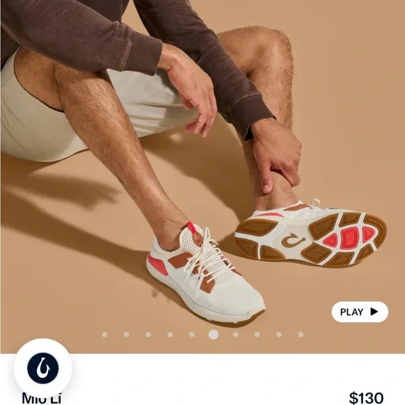 Olukai White and Brown Sneakers with Red Accents— never worn - Picture 2 of 7